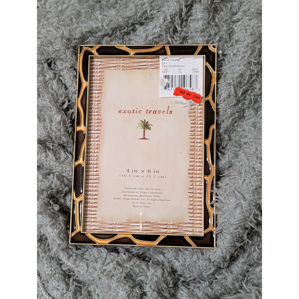 Vintage 2001 Target Exotic Travels Picture Frame 4x6 Tiger Giraffe Brass NWT